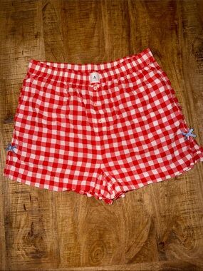 Anthropologie Red and White Gingham High-Waist Shorts